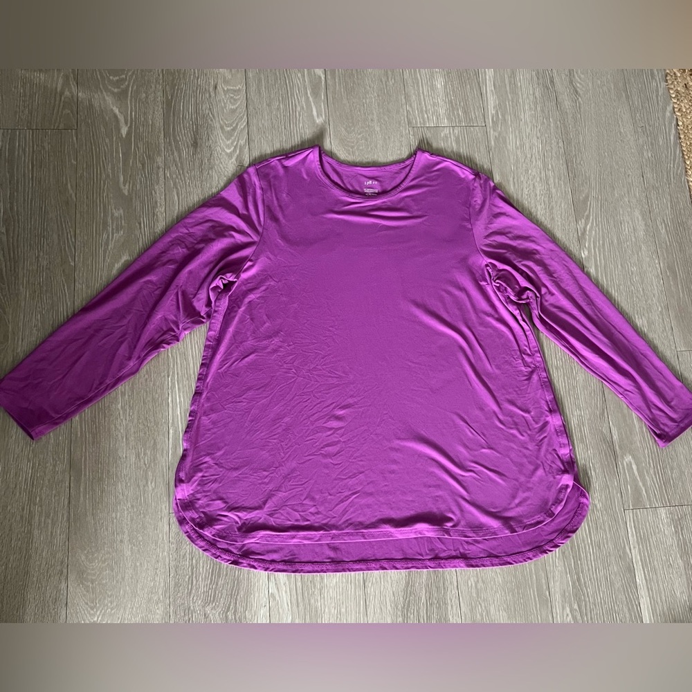 J Jill Fit Performance Electric Purple Long Sleeve Tee Stretchy Comfy Size XL